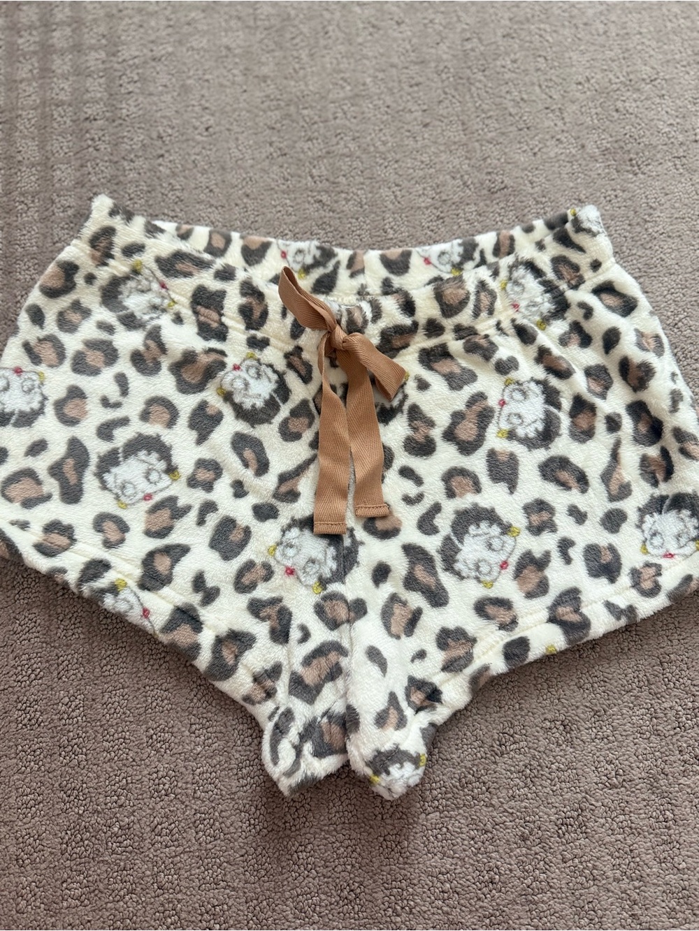 Betty Boop Cream Leopard Print High Waist Shorts with Brown Bow